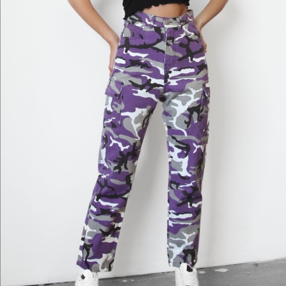 Purple Black White Camo Print Denim Jeans